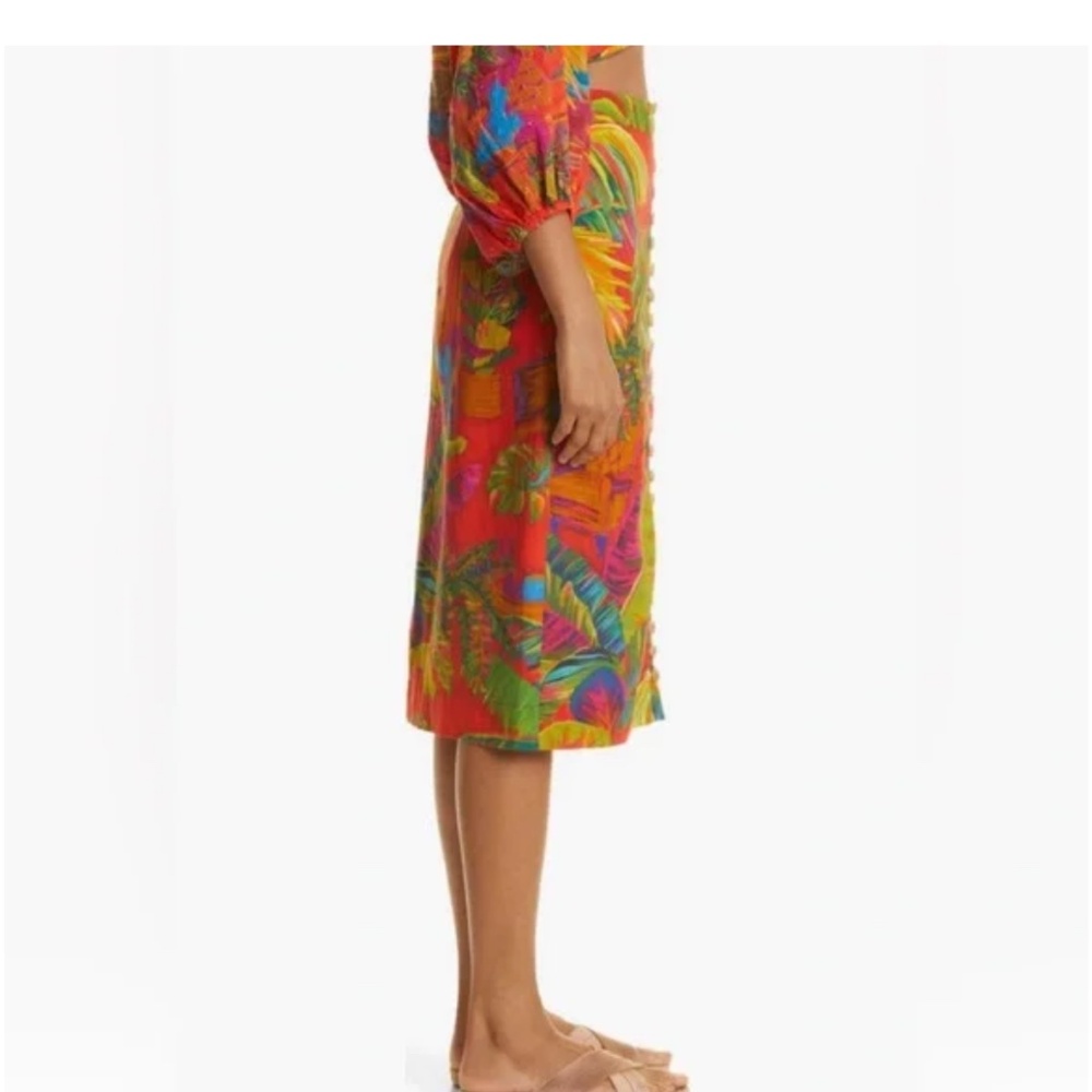 $165 Farm Rio Linen Blend Buttoned Midi Skirt M - Picture 2 of 9
